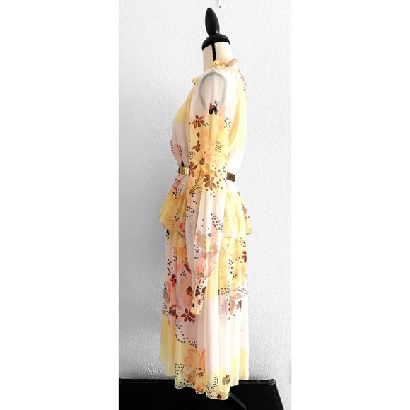 SEE BY CHLOE Tiered Floral-print Long Sleeve Georgette Yellow Dress Size 6/IT 38 - Picture 7 of 12